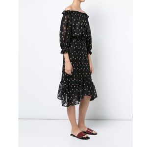 Saloni Grace Black Tulle Off the Shoulder Floral Midi Dress